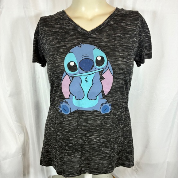 Disney Tops - Disney Lilo & Stitch V-Neck Graphic Tee Space Dye Heather Charcoal Juniors XL